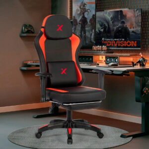 X Gaming Chair with Armrests & Supportive Cushions Sporty Design - Black & Red ( Installation not included )