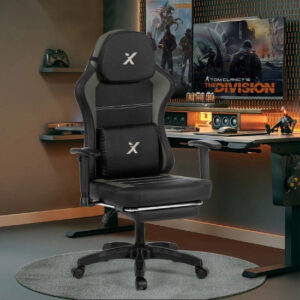 X Gaming Chair with Armrests & Supportive Cushions Sporty Design - Black & Gray ( Installation not included )