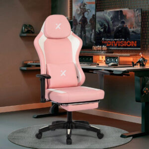X Gaming Chair with Armrests & Supportive Cushions Sporty Design - Pink & White ( Installation not included )