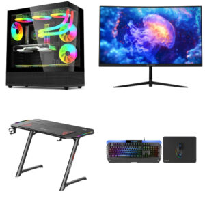 Gaming PC Bundle Ryzen 5 9600X, RTX 5060, 200Hz Monitor, Gaming Combo & RGB Table
