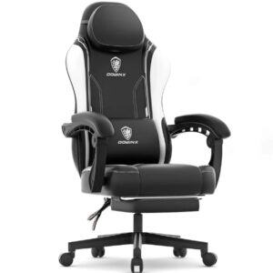 Dowinx Gaming Chair - Massage cushion, premium faux leather, ergonomic design with footrest, 360-degree swivel, adjustable neck and lumbar support cushion, suitable for home and office use - Black&White ( Installation not included )