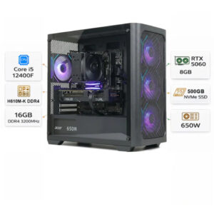 Custom Gaming PC Intel Core i5-12400F, RTX 5060 8GB, 16GB RAM DDR4, 500GB, Windows 11 Pro - Black