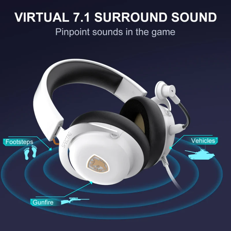 Sades Spectre SA-915W Virtual 7.1 Surround Sound USB Gaming Headset - White - Image 9