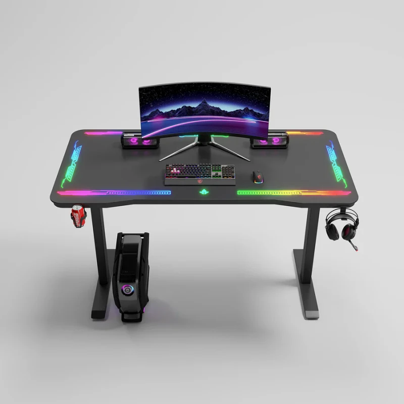 Gamax P206 Tempered Glass Surface Gaming Table 120*60*74 cm with Mousepad & Full RGB - Black (Installation Not Included) - Image 2