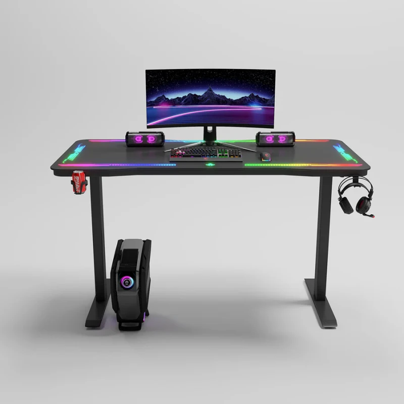 Gamax P206 Tempered Glass Surface Gaming Table 120*60*74 cm with Mousepad & Full RGB - Black (Installation Not Included) - Image 6