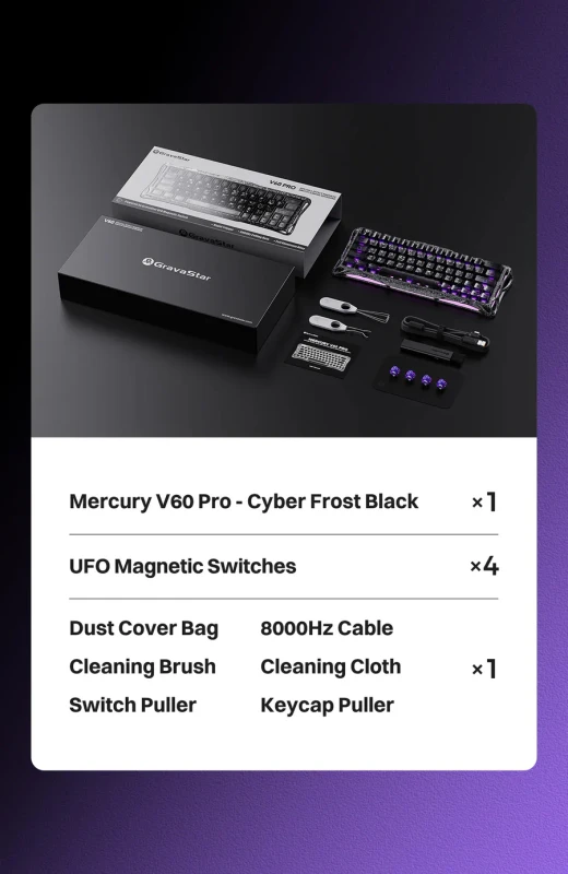 GravaStar Mercury V60 Pro 60% Hall Effect Magnetic Switch Gaming Keyboard Special Edition - Cyber Frost Black - Image 9
