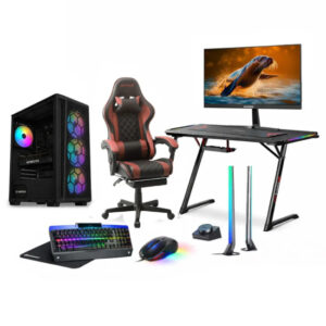 Custom Gaming PC Bundle Intel i5-14400F, RTX 5050 16GB, RAM 16GB DDR5, 1TB SSD, with Sades AU-Sealion/24" FHD Monitor, Gaming Chair, Gaming Desk & Govee RGB Lights Desk Stand