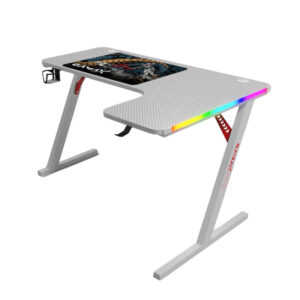 Gamax P201-RW RGB Carbon fiber Gaming Table 140*100*74 cm with Mousepad (L Shape - Right) - White (Installation Not Included)