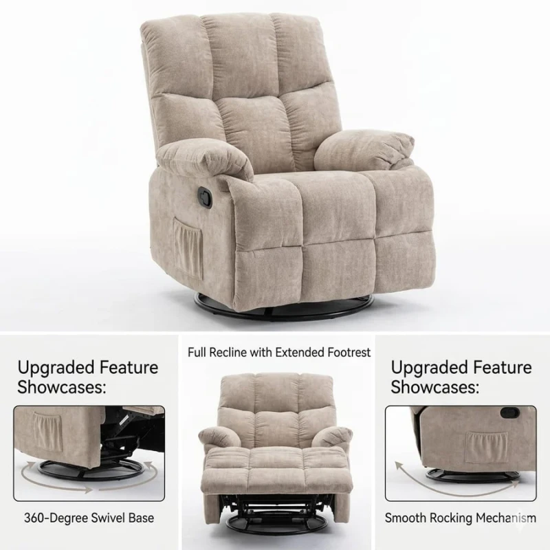 Lounge Swivel Rocking Recliner Sofa ? Chenille Fabric (88 x 94 x 103 cm) - Beige UMSDG731 (installation not included) - Image 2