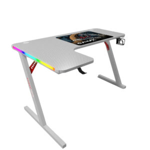 Gamax P201-LW RGB Carbon fiber Gaming Table 140*100*74 cm with Mousepad (L Shape - Left) - White (Installation Not Included)