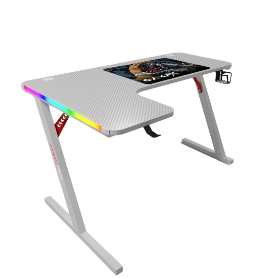 Gamax P201-LW RGB Carbon fiber Gaming Table 140*100*74 cm with Mousepad (L Shape - Left) - White (Installation Not Included)