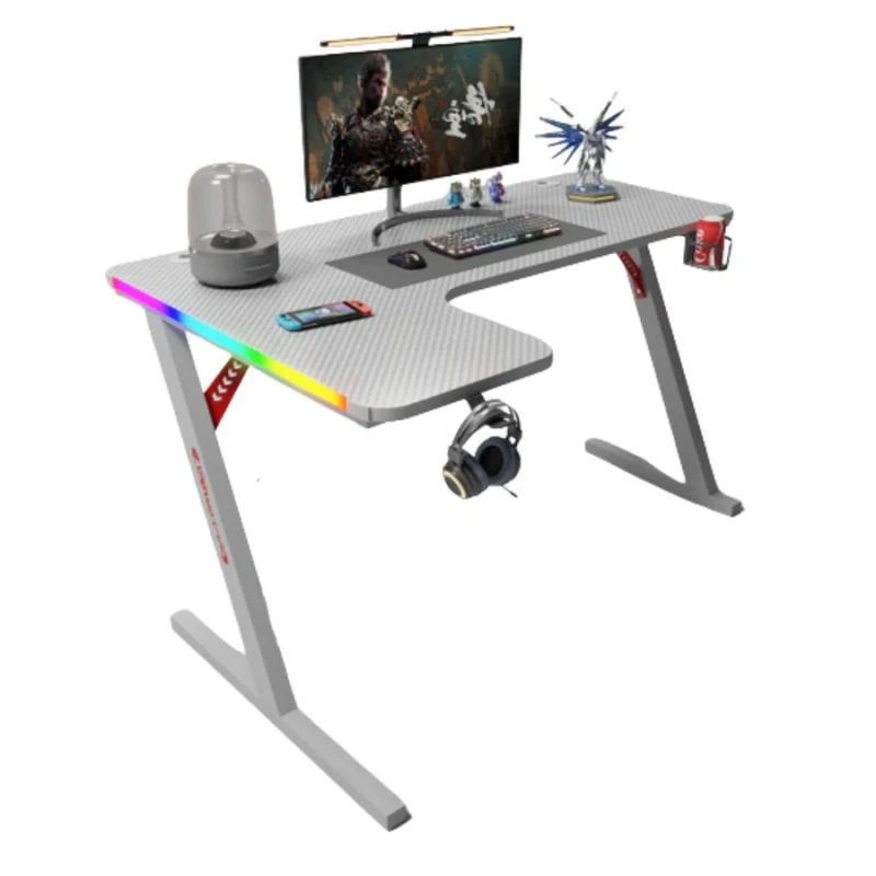 Gamax P201-LW RGB Carbon fiber Gaming Table 140*100*74 cm with Mousepad (L Shape - Left) - White (Installation Not Included) - Image 2