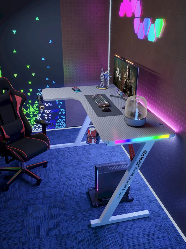 Gamax P201-LW RGB Carbon fiber Gaming Table 140*100*74 cm with Mousepad (L Shape - Left) - White (Installation Not Included) - Image 3