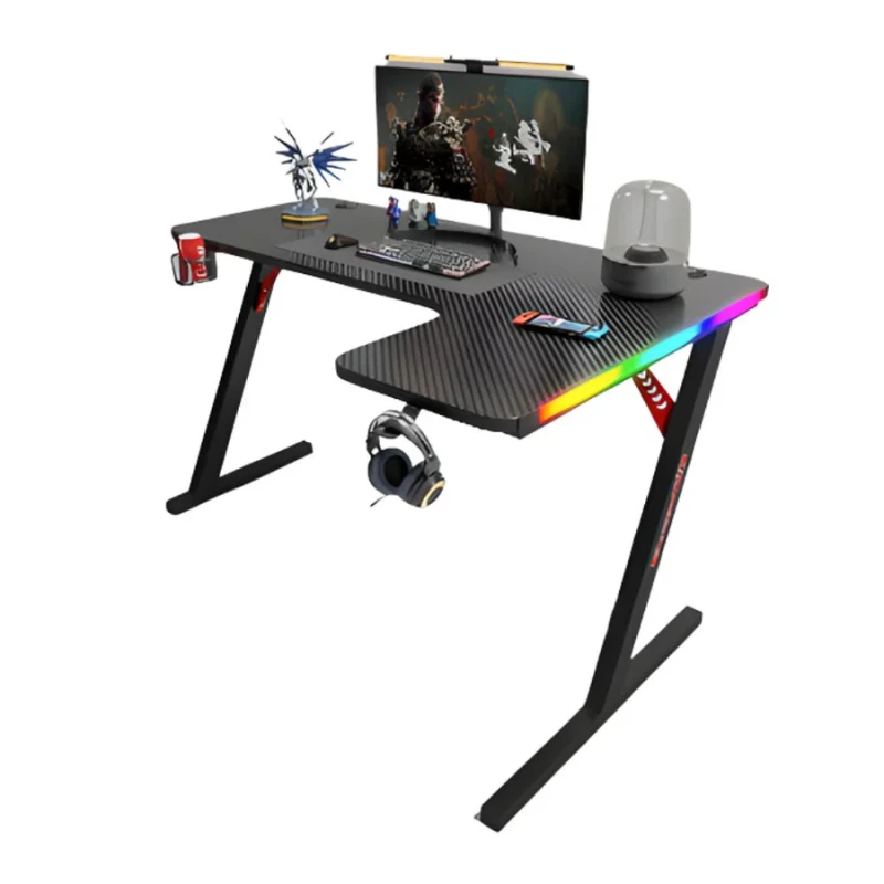 Gamax P201-RB RGB Carbon fiber Gaming Table 140*100*74 cm with Mousepad (L Shape - Right) - Black (Installation Not Included) - Image 2