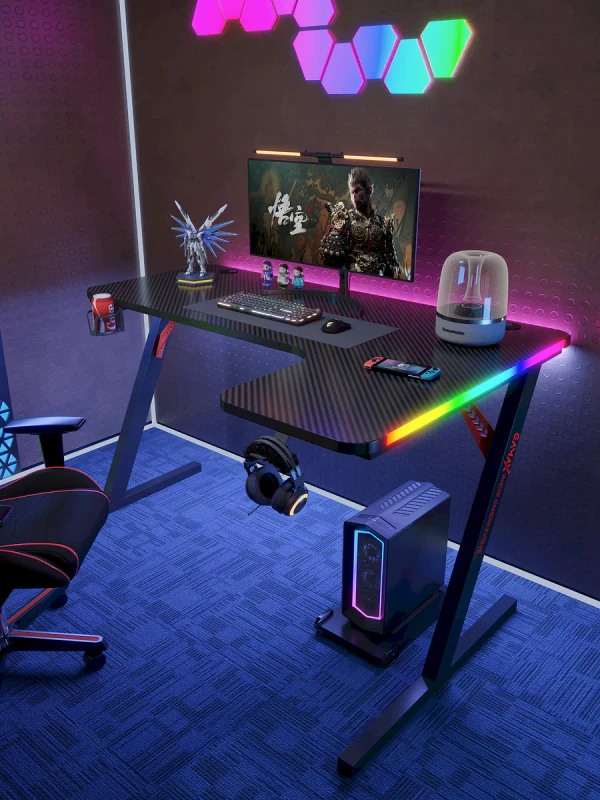 Gamax P201-RB RGB Carbon fiber Gaming Table 140*100*74 cm with Mousepad (L Shape - Right) - Black (Installation Not Included) - Image 3