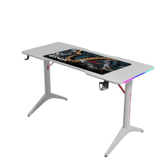 Gamax D2408W RGB Carbon fiber Gaming Table 140*60*74 cm with Mousepad - White (Installation Not Included)