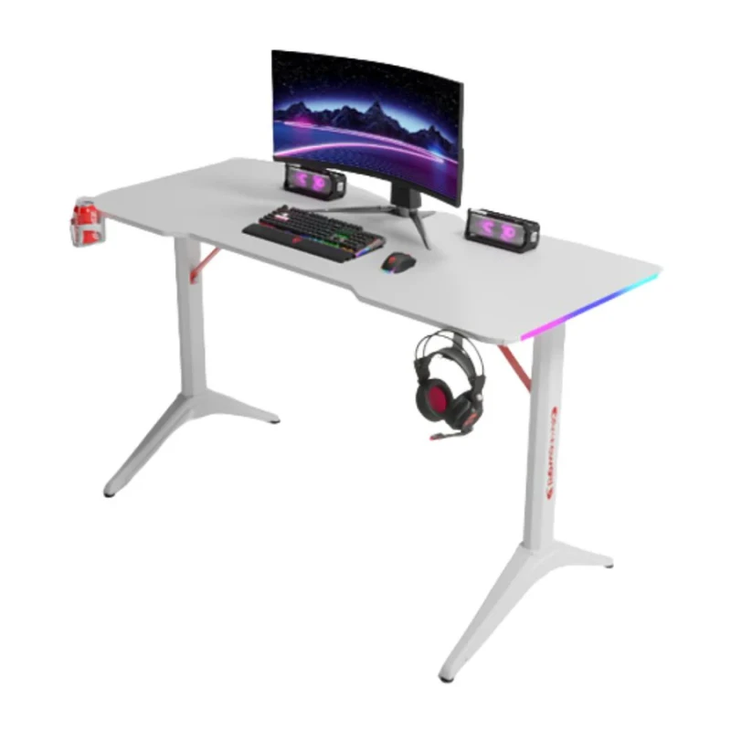 Gamax D2408W RGB Carbon fiber Gaming Table 140*60*74 cm with Mousepad - White (Installation Not Included) - Image 2