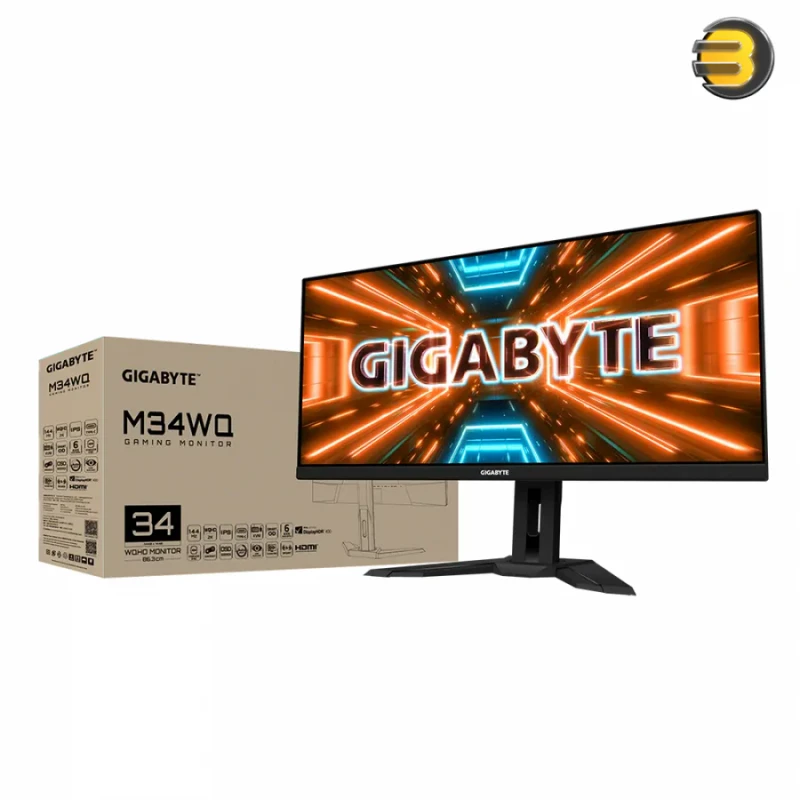 GIGABYTE M34WQ 34" WQHD(2560 x 1440), 144Hz Refresh Rate, 1ms Response Time, Edge IPS Flat Gaming Monitor - Black - Image 2