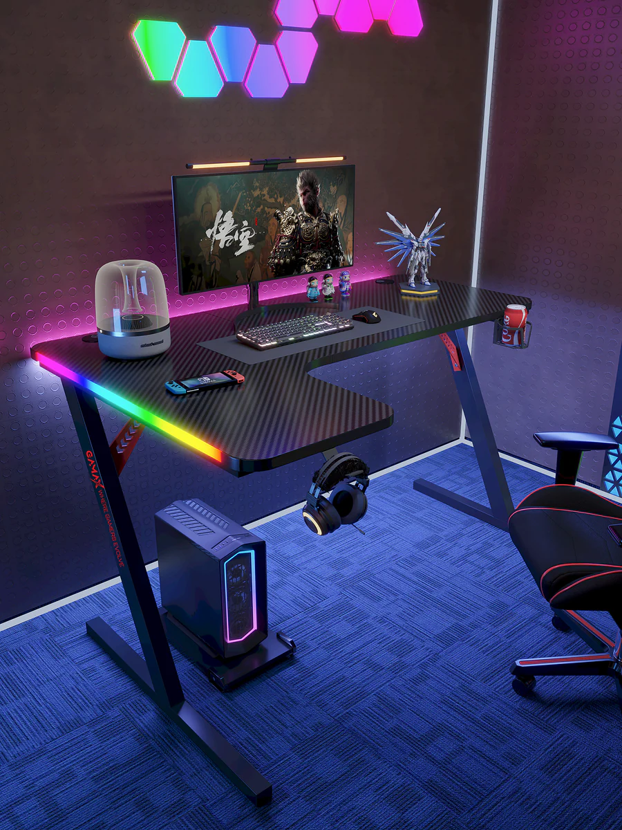 Gamax P201-LB RGB Carbon fiber Gaming Table 140*100*74 cm with Mousepad (L Shape - Left) - Black (Installation Not Included) - Image 3