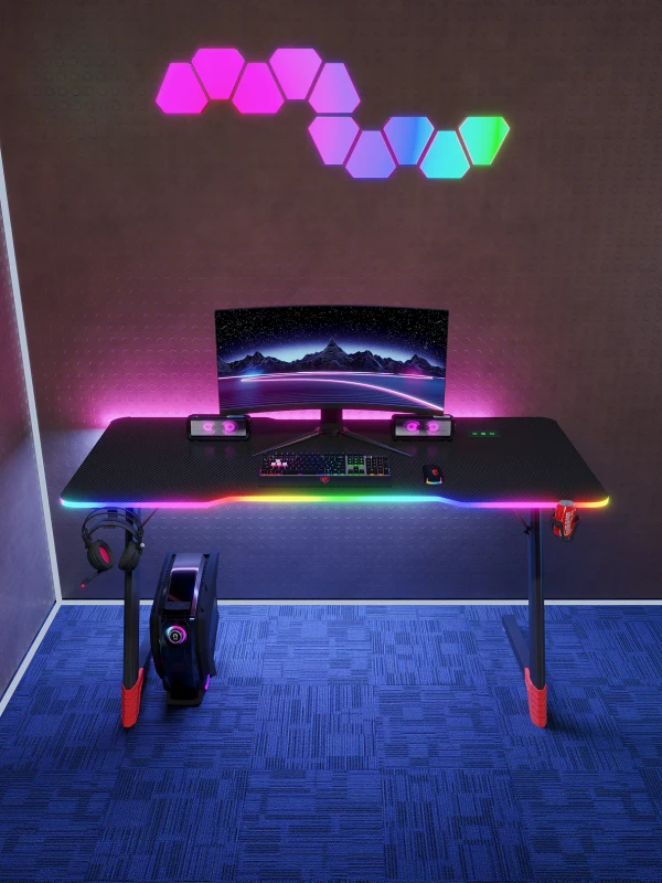Gamax D2501 3 Sides RGB Carbon fiber Gaming Table 120*60*74 cm with Mousepad - Black (Installation Not Included) - Image 3