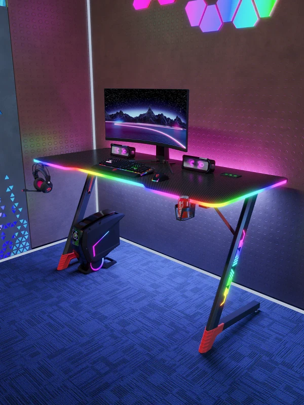 Gamax D2501 3 Sides RGB Carbon fiber Gaming Table 120*60*74 cm with Mousepad - Black (Installation Not Included) - Image 4