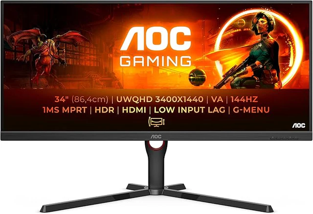 AOC U34G3XM 34" WQHD(3440 x 1440), 144Hz Refresh Rate, 1ms Response Time, VA Flat Gaming Monitor - Black - Image 4
