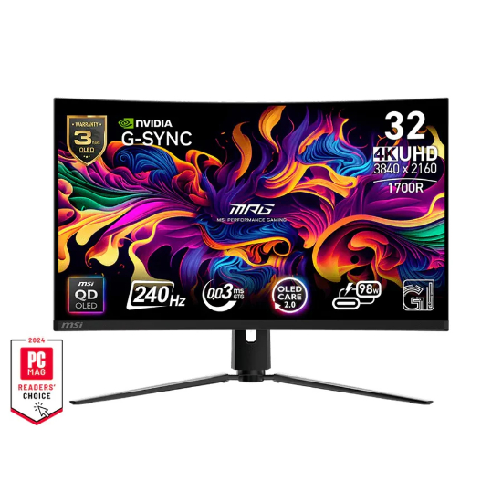 MSI MPG 321CURX 32" UHD(3840 x 2160), 240Hz Refresh Rate, 0.03ms Response Time, HDMI 2.1, QD OLED Curved Gaming Monitor - Black