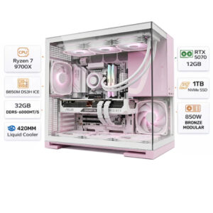 Custom Gaming PC AMD Ryzen 7 9700X, RTX 5070 OC 12GB, 32GB RAM DDR5, 1TB NVMe, Windows 11 Pro - Pink White