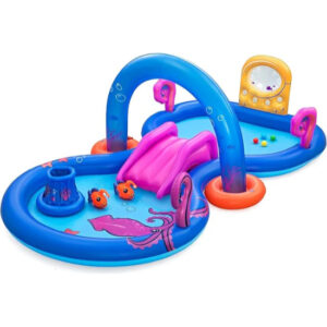 BESTWAY 3.30m x 1.88m x 1.17m Sea Odyssey Play Center (1 pool,1 arch sprinkler,1 slide, 1 basket, 2 Puffy Pal fish, 2 rackets, 4 play balls, repair patch) Age 2+ / 53167